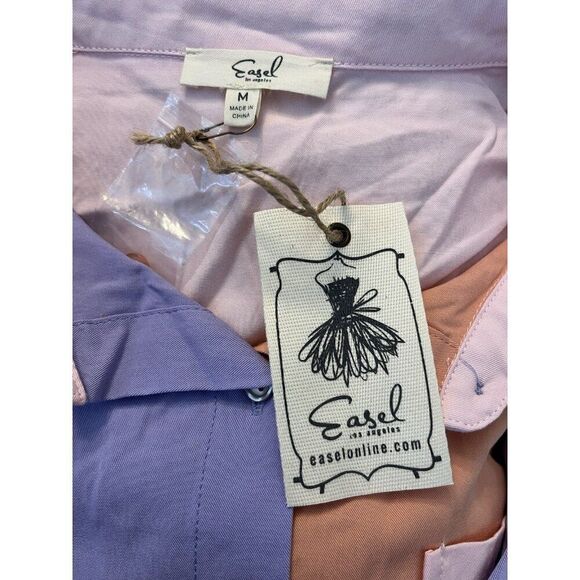 Easel Ladies Medium Colorblock Button Up Shirt Autumn Colors Pocket Blouse NWT - Picture 5 of 6